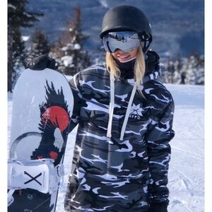 NFPD No friends on powder days Camouflage Snowboarding Hoodie size medium unisex
